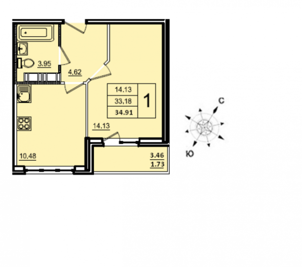 Двухкомнатная квартира 60 м²