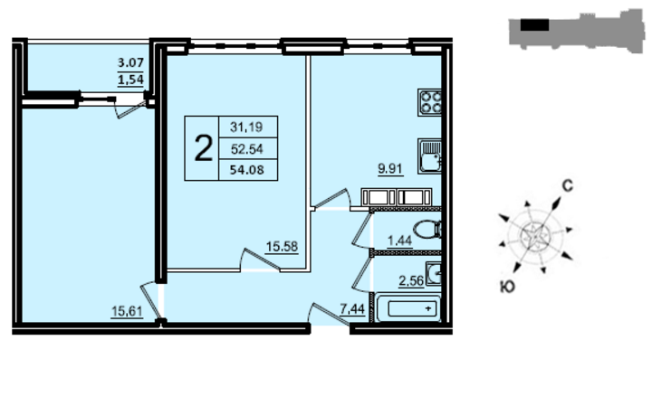 Трёхкомнатная квартира 80 м²