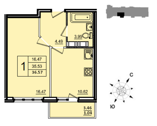 Трёхкомнатная квартира 80 м²